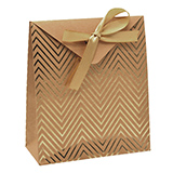 Pochettes cadeaux Chevrons - brun / or - moyen modèle