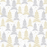 Papier cadeau Arbre de Noël blanc - Sapins or / argent - Réveillon