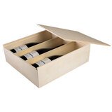 Coffret bois avec couvercle coulissant - 3 bouteilles - 30,8 x 33,5 cm - Contenants à bouteilles