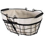 Panier ovale métal noir tissu blanc - L 30 + P 20 x H 13 cm