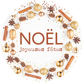 Étiquettes adhésives rondes NOËL joyeuses fêtes cuivre et or avec décors - Étiquettes cadeaux Noël