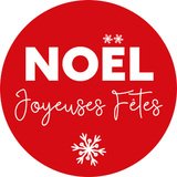 Étiquettes adhésives rondes rouge NOËL joyeuses fêtes et flocons blanc - Atelier des lutins