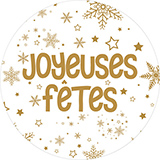 Étiquettes adhésives joyeuses fêtes étoiles et flocons or - Étiquettes cadeaux Noël