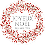 Étiquettes adhésives rondes JOYEUX NOËL et couronne de baies - Étiquettes cadeaux Noël