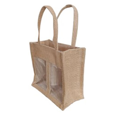 Sacs jute carré à fenêtre 2 pots - Sacs en tissu