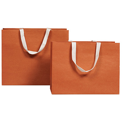 Sacs cadeaux kraft terracotta poignées coton - 25 + 13 x H 33 cm - Sacs luxe chic nature-1