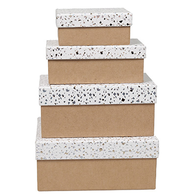 Boîtes cadeaux Terrazzo à couvercle amovible - blanc / brun - 20 x 20 x H 8,5 cm - Boîtages cadeaux-1