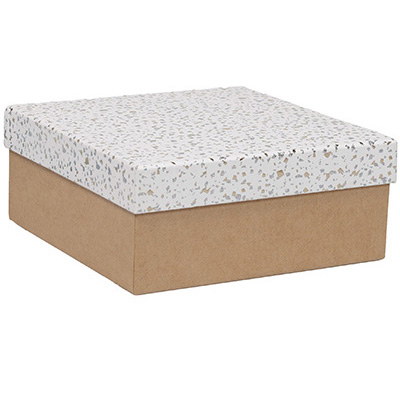 Boîtes cadeaux Terrazzo à couvercle amovible - blanc / brun - 20 x 20 x H 8,5 cm - Boîtages cadeaux