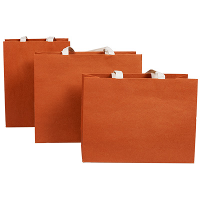 Sacs cadeaux kraft terracotta poignées coton - 33 + 13 x H 25 cm - Sacs luxe chic nature-1