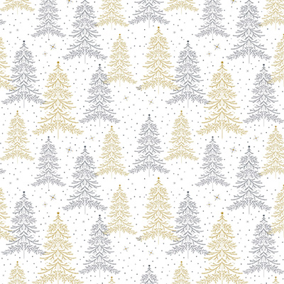 Papier cadeau Arbre de Noël blanc - Sapins or / argent - Papiers cadeaux de Noël