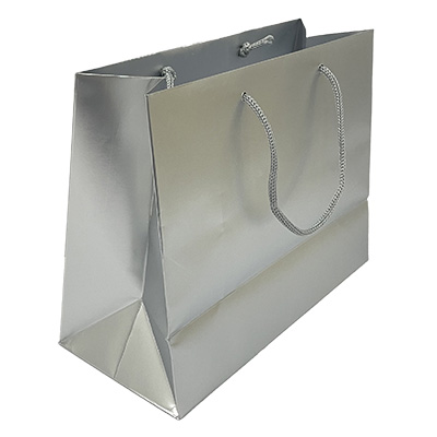 Sacs pelliculés argent mat - 23 + 10 x H 18 cm - Sacs pelliculés unis, poignées cordelette