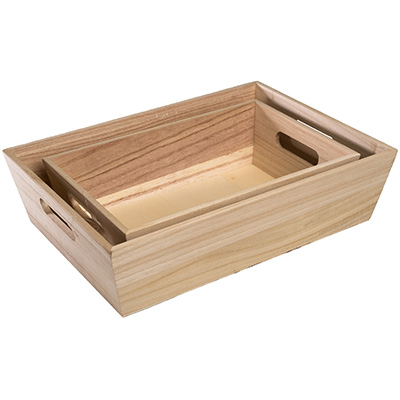 Caisse en bois avec poignées - 29 x 19 x H 8 cm - Coffrets bois-1