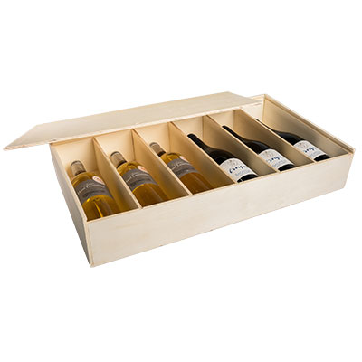 Coffret bois avec couvercle coulissant - 6 bouteilles - 59,8 x 33,5 cm - Contenants à bouteilles-1