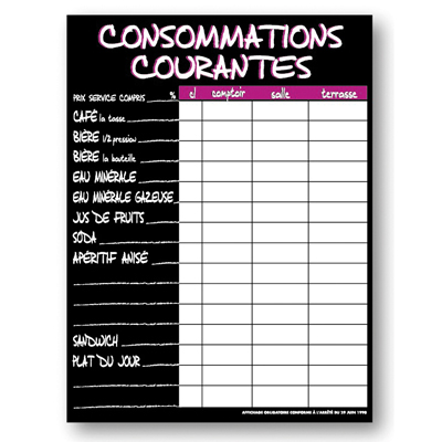 Panneau consommations courantes - Tableaux de tarifs