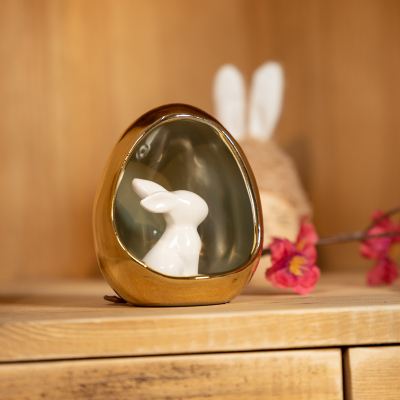 Lapin blanc porcelaine dans oeuf or - Pâques-2