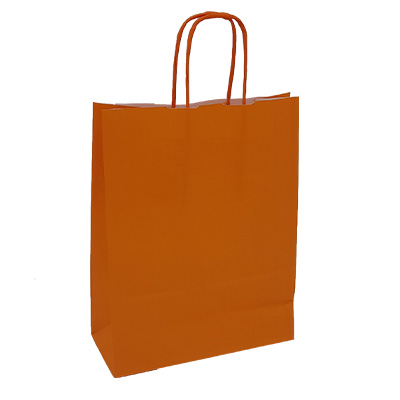 Sacs kraft Orange passion petit modèle - Sacs kraft unis, poignées torsadées