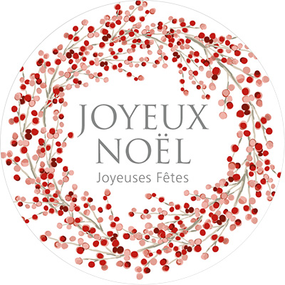 Étiquettes adhésives rondes JOYEUX NOËL et couronne de baies - Étiquettes cadeaux Noël