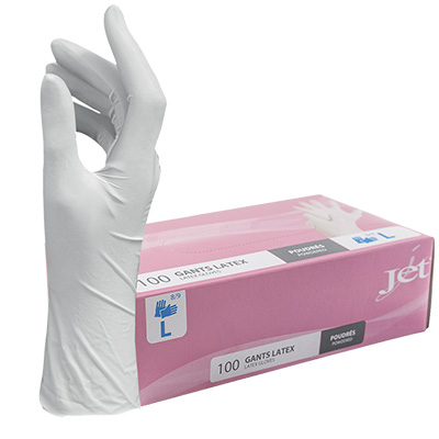 Gants latex naturel poudrés ambidextres - taille L - Gants jetables