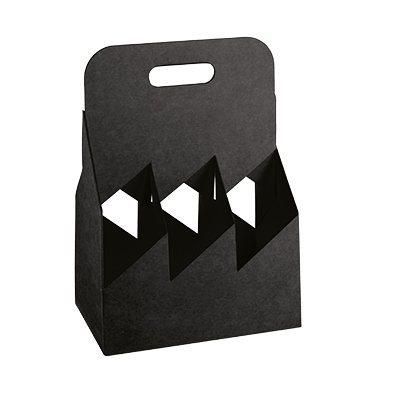 Porte-bouteilles en carton kraft noir 6 bières 19,5x13x29cm  - Boîtages bouteilles