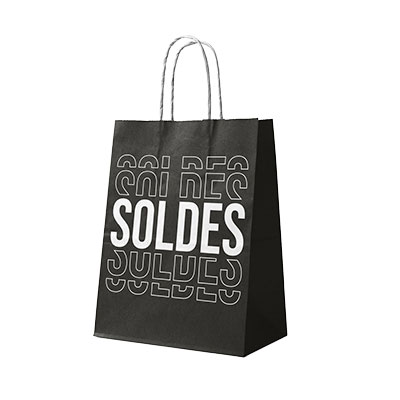 Sacs SOLDES poignées torsadées Noir / Blanc 24+12x32cm - Sacs Soldes