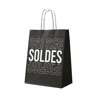 Sacs SOLDES poignées torsadées Noir / Blanc 32+15x42cm - Sacs Soldes